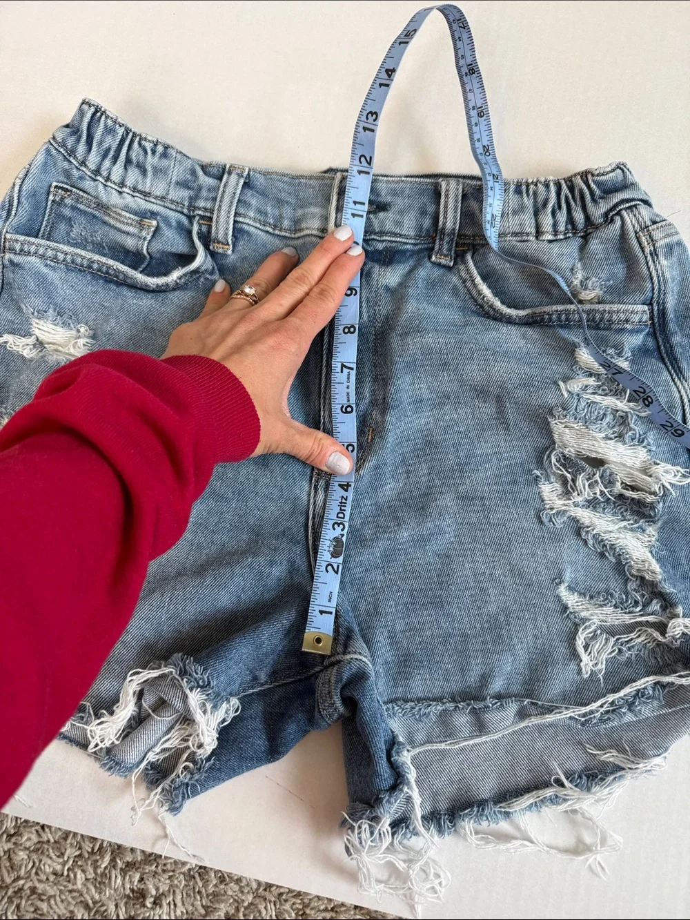 Arizona Jean Company High Waist Denim Shorts Stretch Distressed Blue size 11 - Picture 7 of 10